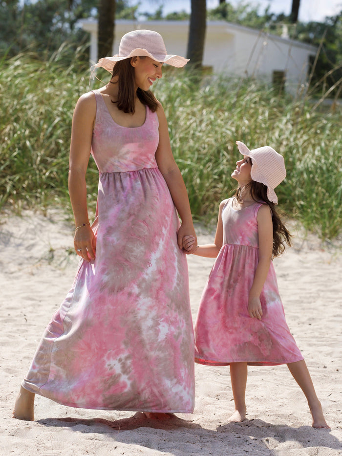 Mommy and Me Blush Breeze Tie-Dye Maxi Dress