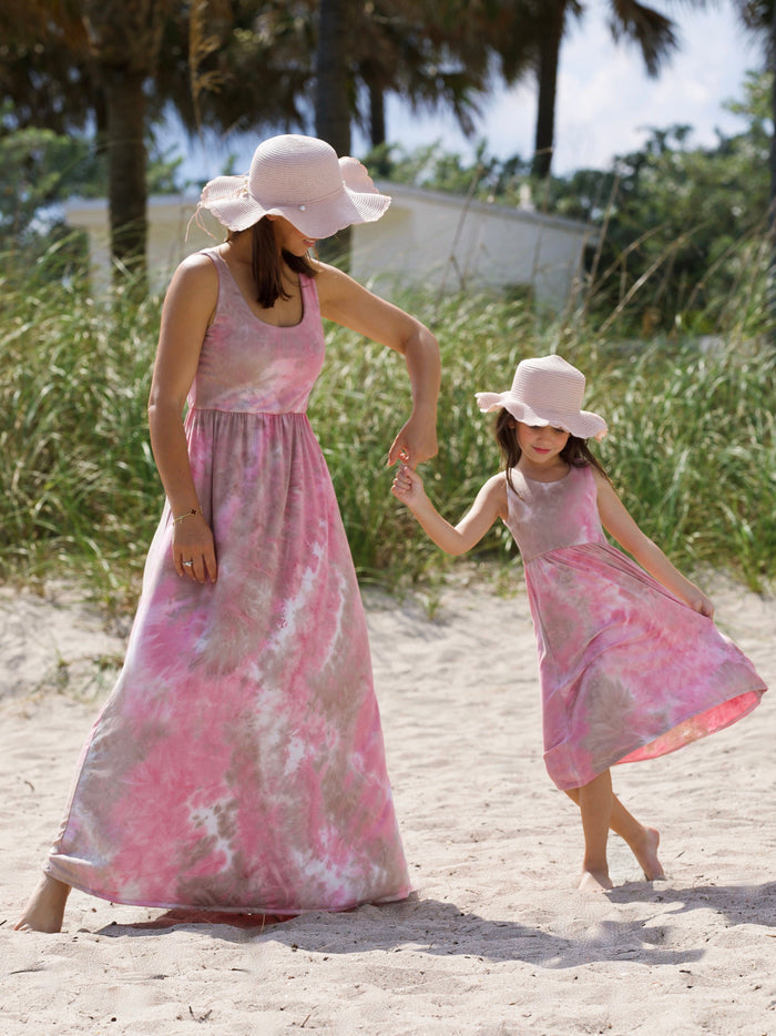 Mommy and Me Blush Breeze Tie-Dye Maxi Dress