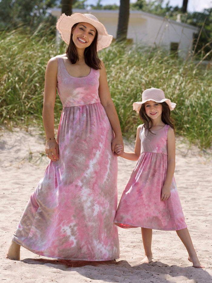 Mommy and Me Blush Breeze Tie-Dye Maxi Dress