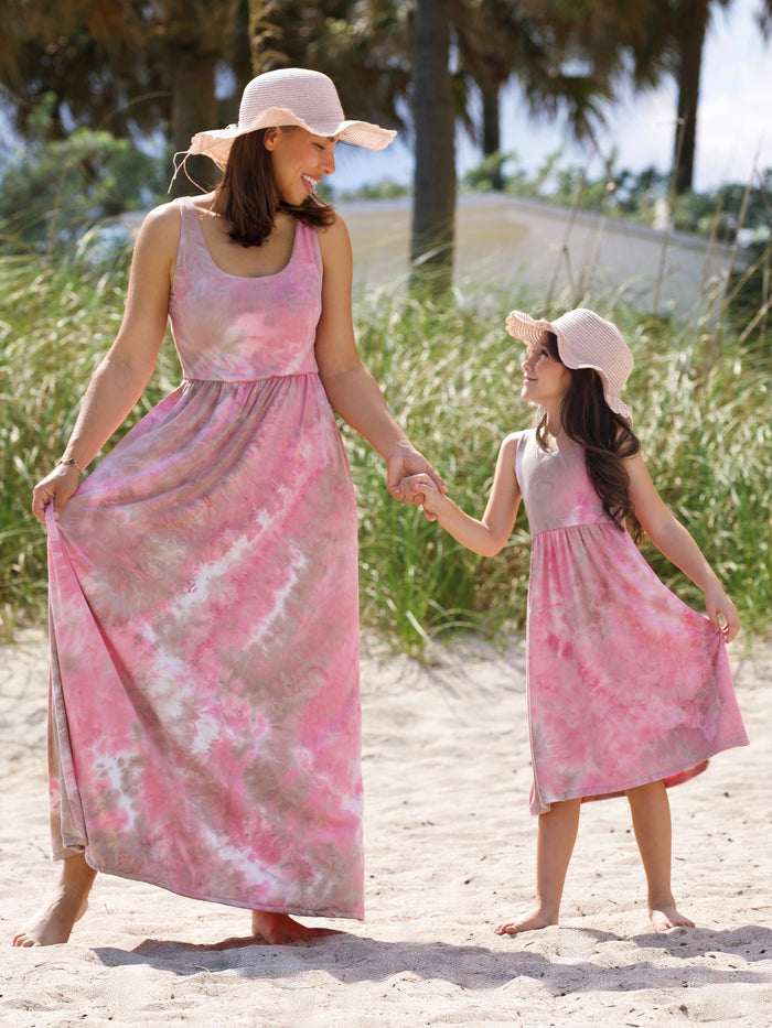 Mommy and Me Blush Breeze Tie-Dye Maxi Dress