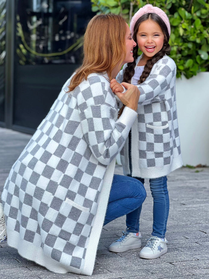 Mommy and Me Checkered Charm Grey Cardigan Mia Belle Girls