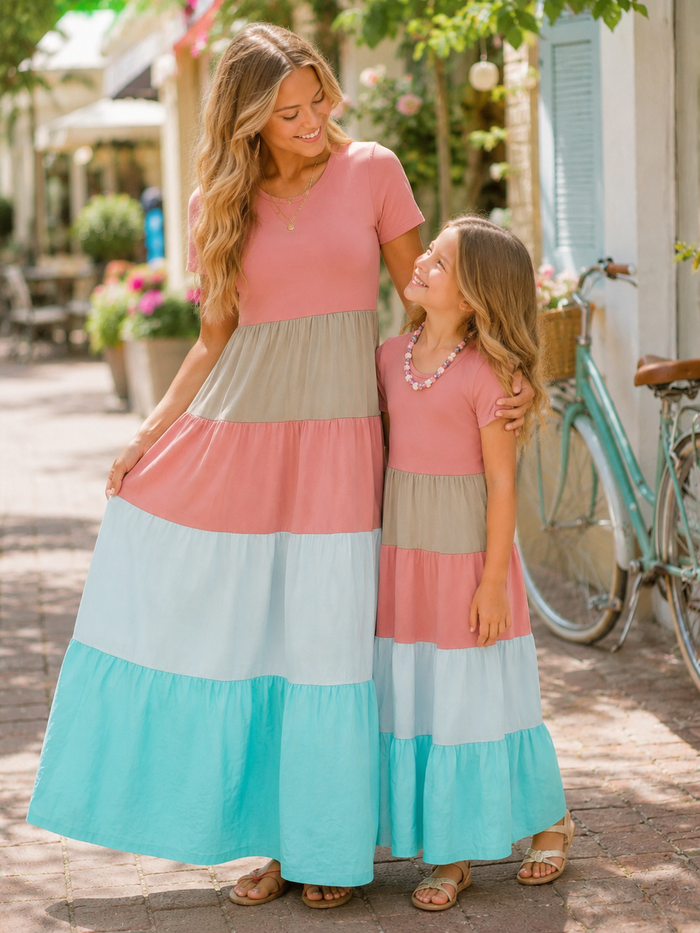 Mommy and Me Coastal Striped Maxi Dress Mia Belle Girls