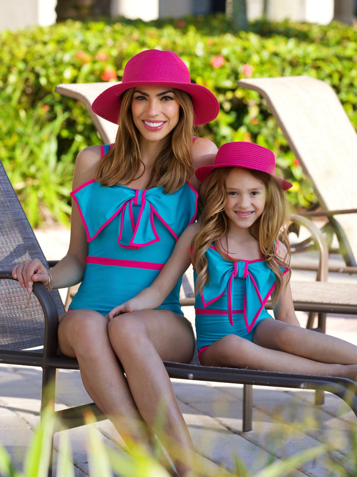 Mommy and Me Colorblock Bow One Piece Swimsuit