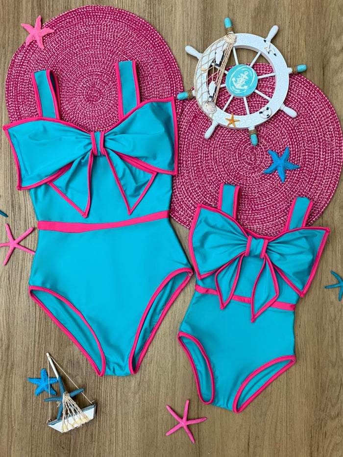 Mommy and Me Colorblock Bow One Piece Swimsuit