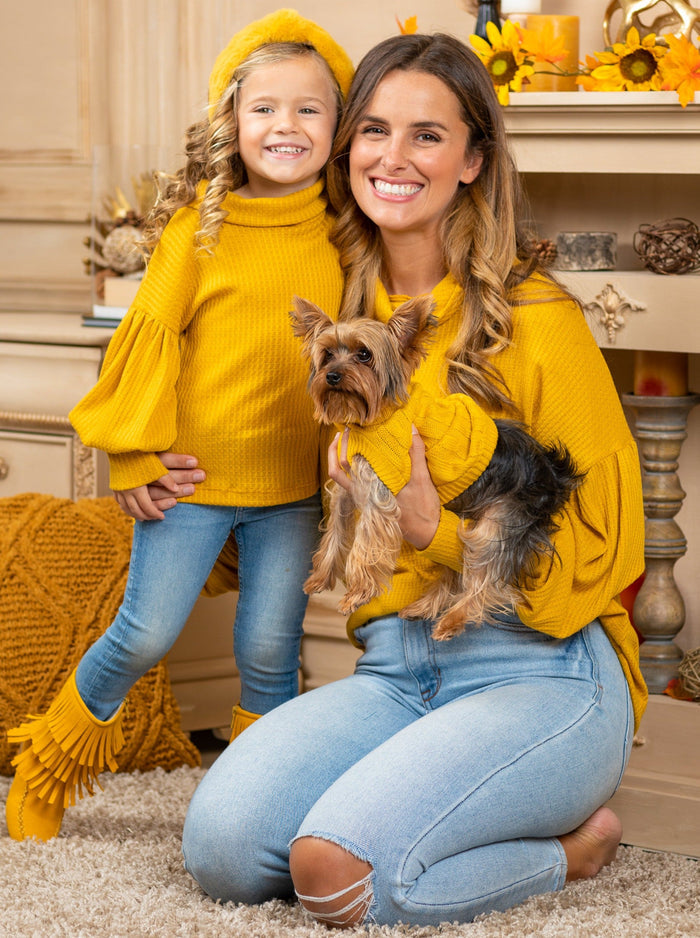 Mommy and Me Matching Sweaters | Puff Sleeve Turtleneck Sweater