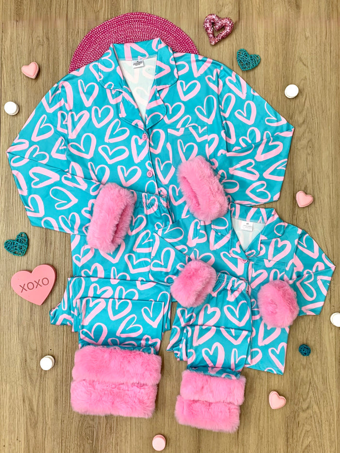 Mommy and Me Heart Furry Pajama Set Mia Belle Girls