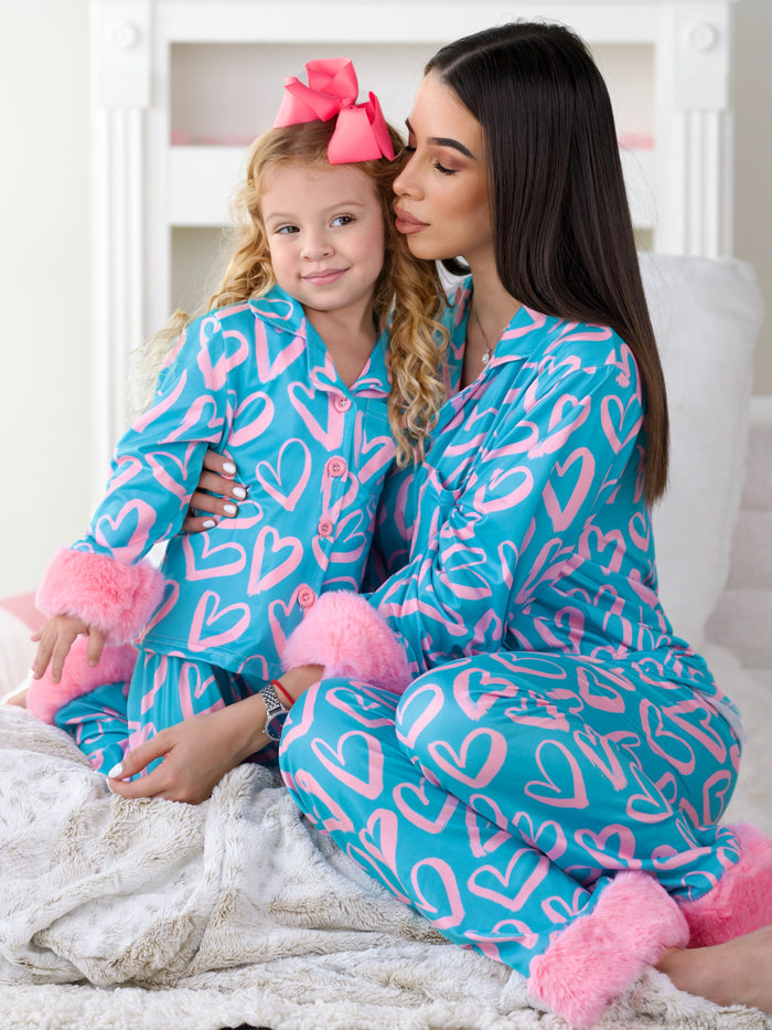 Mommy and Me Heart Furry Pajama Set Mia Belle Girls