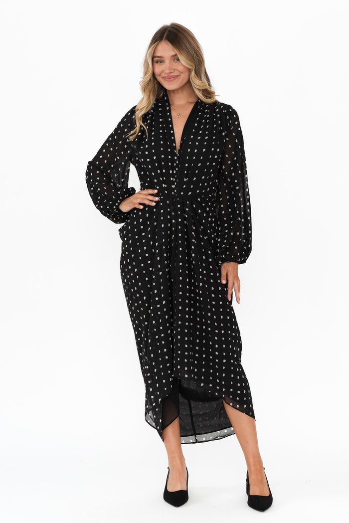 Mona Black Spot Dress,Blonde model,alt text|model:Mollie