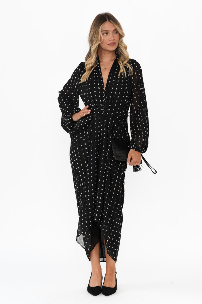 Mona Black Spot Dress,Blonde model,alt text|model:Mollie