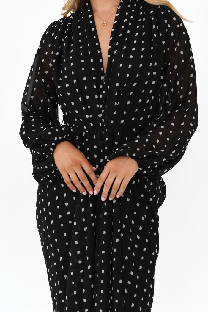 Mona Black Spot Dress,Blonde model,alt text|model:Mollie
