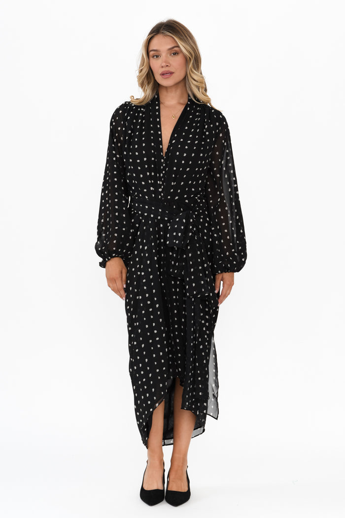 Mona Black Spot Dress,Blonde model,alt text|model:Mollie