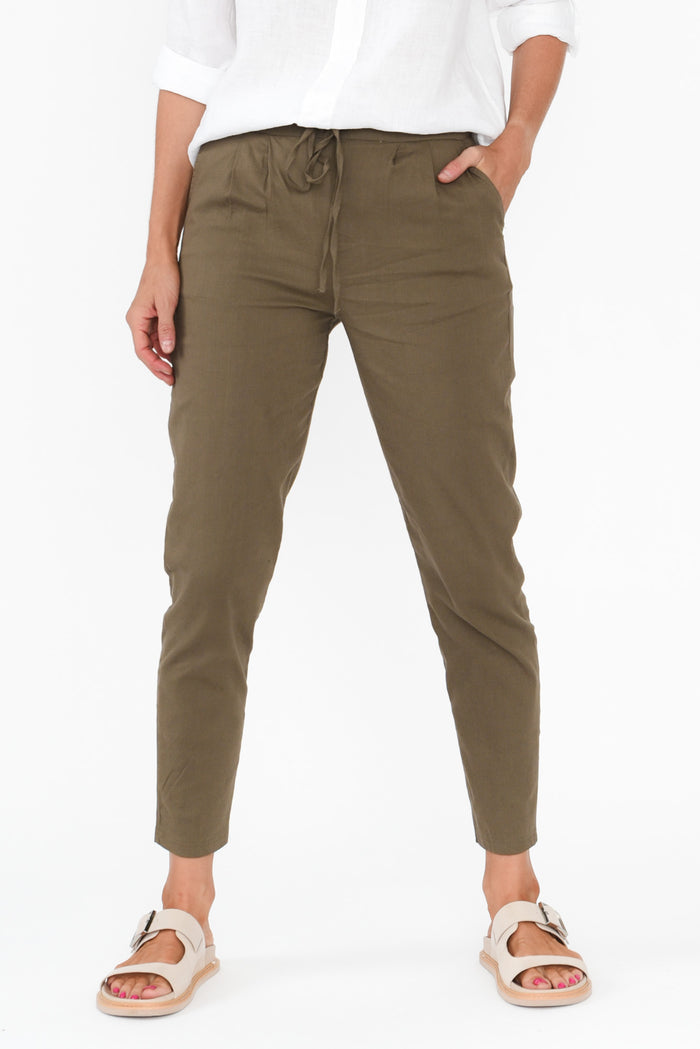 Montgomery Khaki Drawstring Pants,Blonde model,alt text|model:Anthea