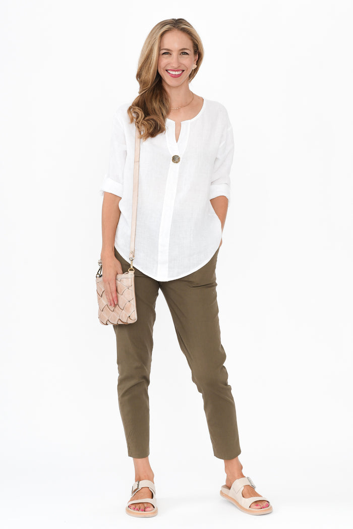 Montgomery Khaki Drawstring Pants,Blonde model,alt text|model:Anthea