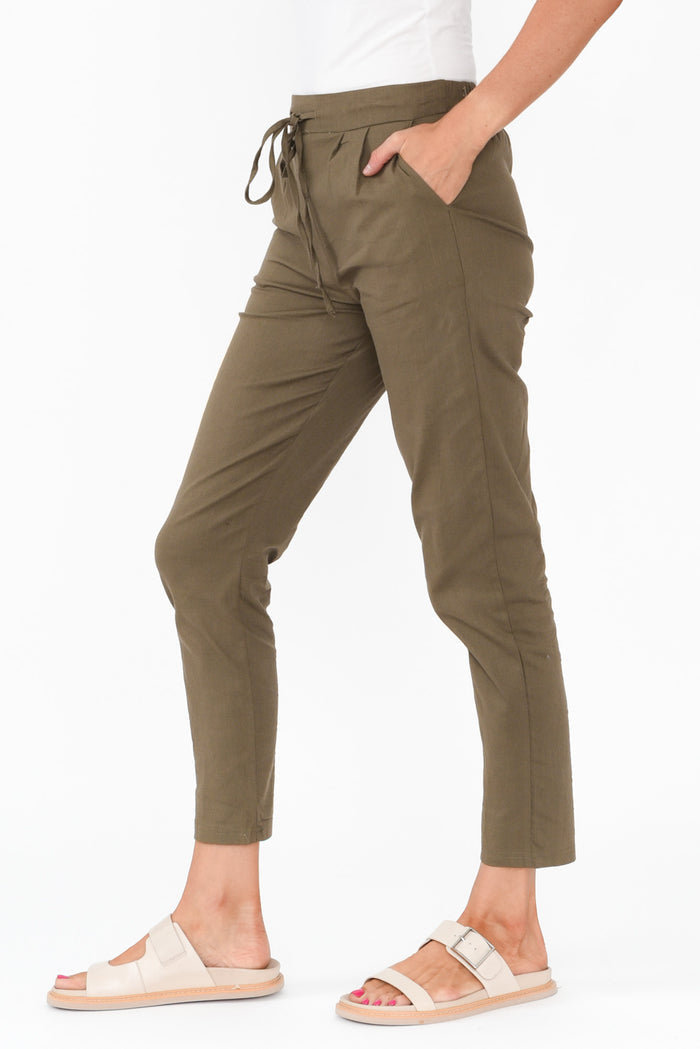 Montgomery Khaki Drawstring Pants,Blonde model,alt text|model:Anthea