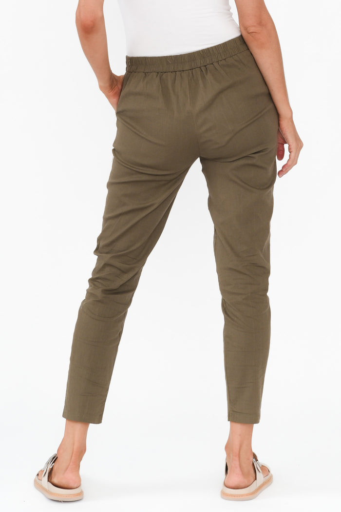 Montgomery Khaki Drawstring Pants,Blonde model,alt text|model:Anthea