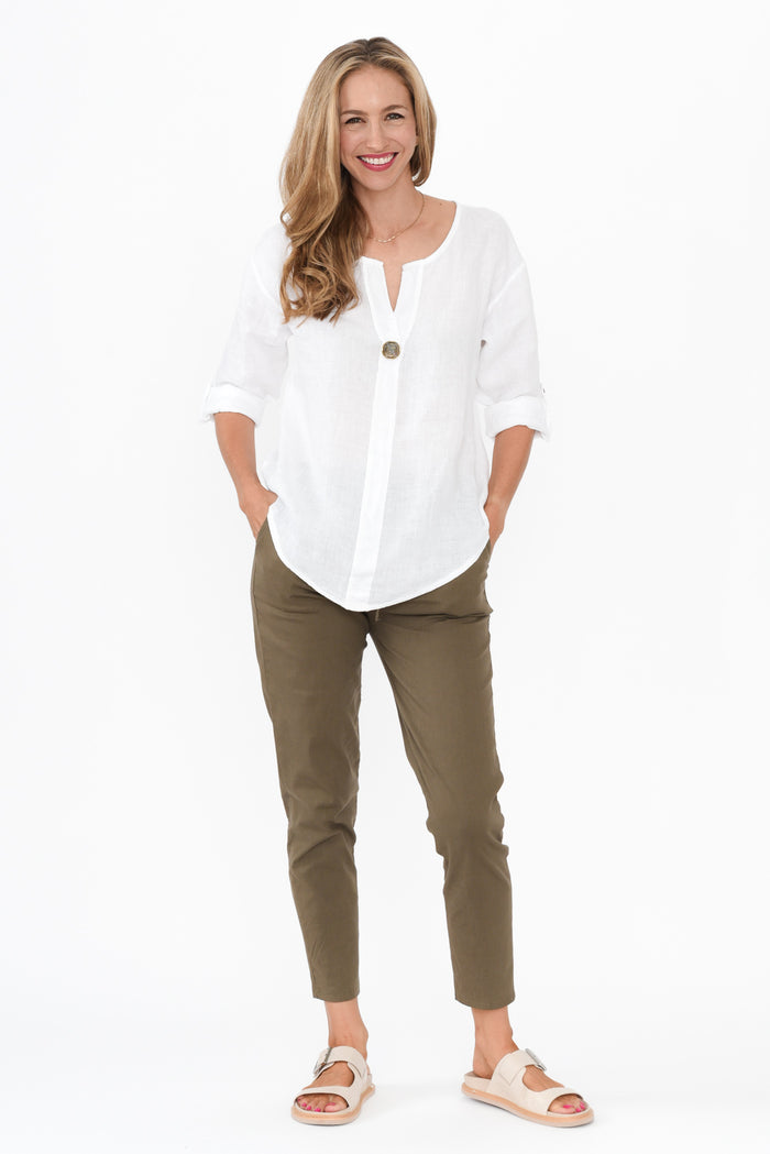 Montgomery Khaki Drawstring Pants,Blonde model,alt text|model:Anthea