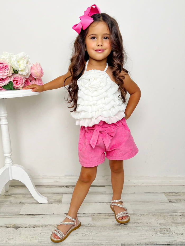 Mia Belle Girls Rosette Tiered Top & Shorts Set | Girls Fall Set