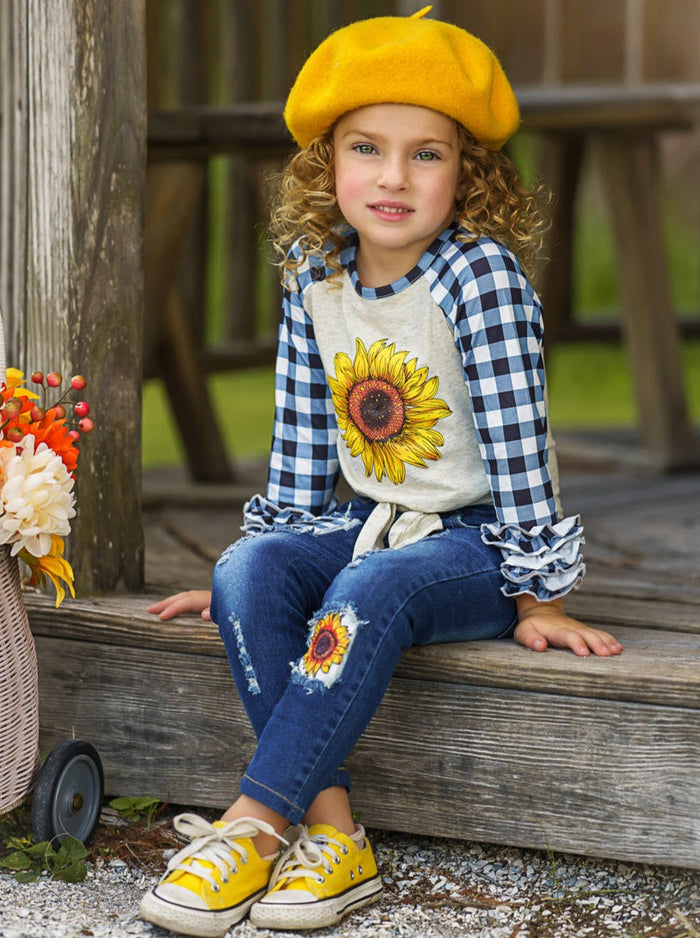 Cute Outfits For Girls | Raglan Top & Patched Jeans Set | Mia Belle Girls