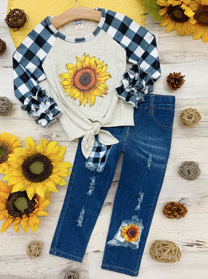 Cute Outfits For Girls | Raglan Top & Patched Jeans Set | Mia Belle Girls