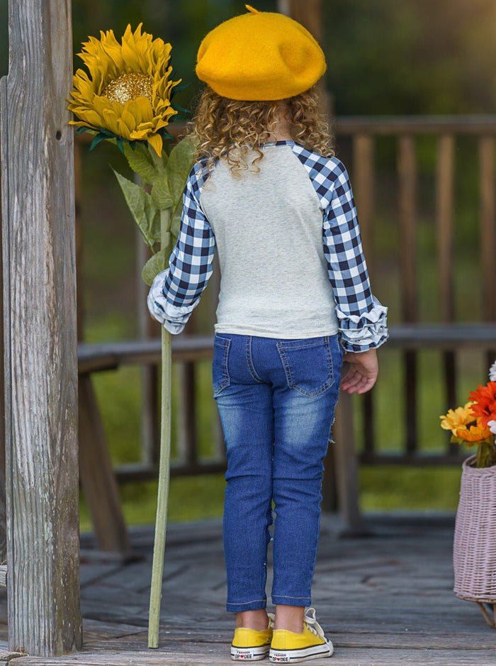 Cute Outfits For Girls | Raglan Top & Patched Jeans Set | Mia Belle Girls