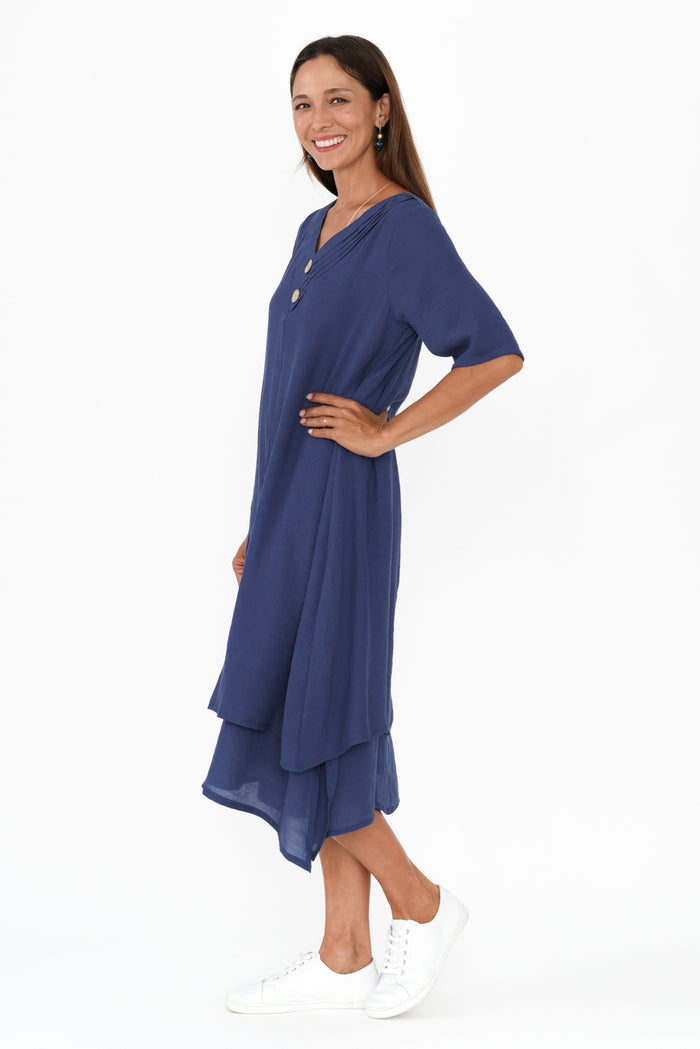 Nala Deep Blue Layers Dress,Brunette model,alt text|model:Cara