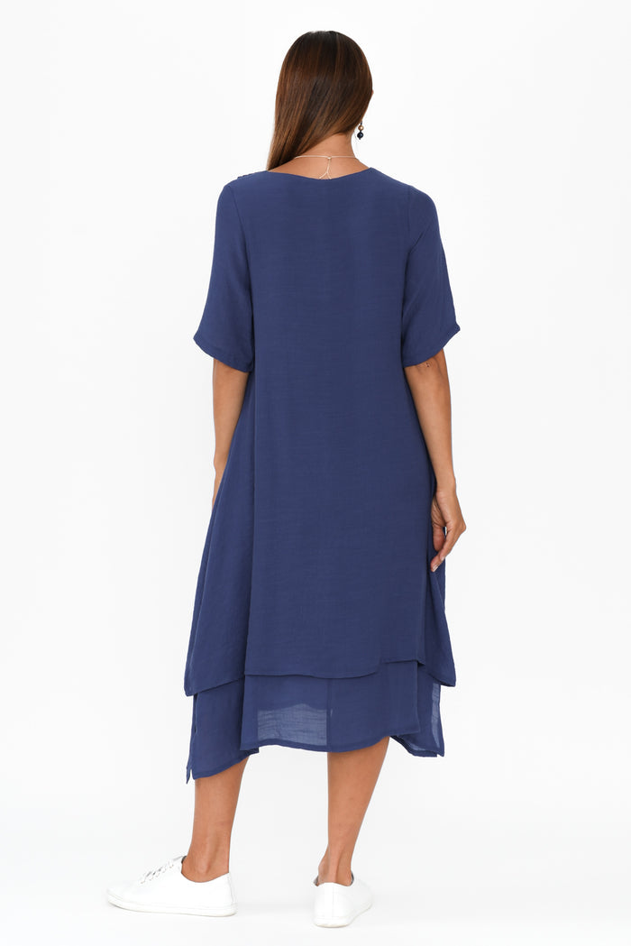 Nala Deep Blue Layers Dress,Brunette model,alt text|model:Cara