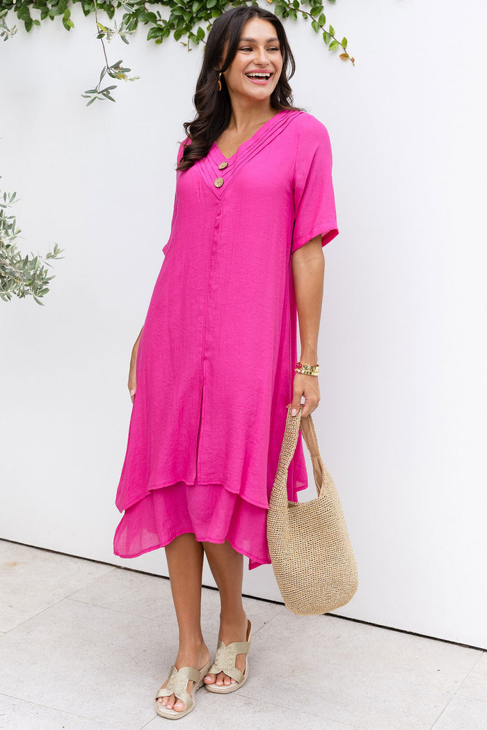 Nala Hot Pink Layers Dress,Lifestyle