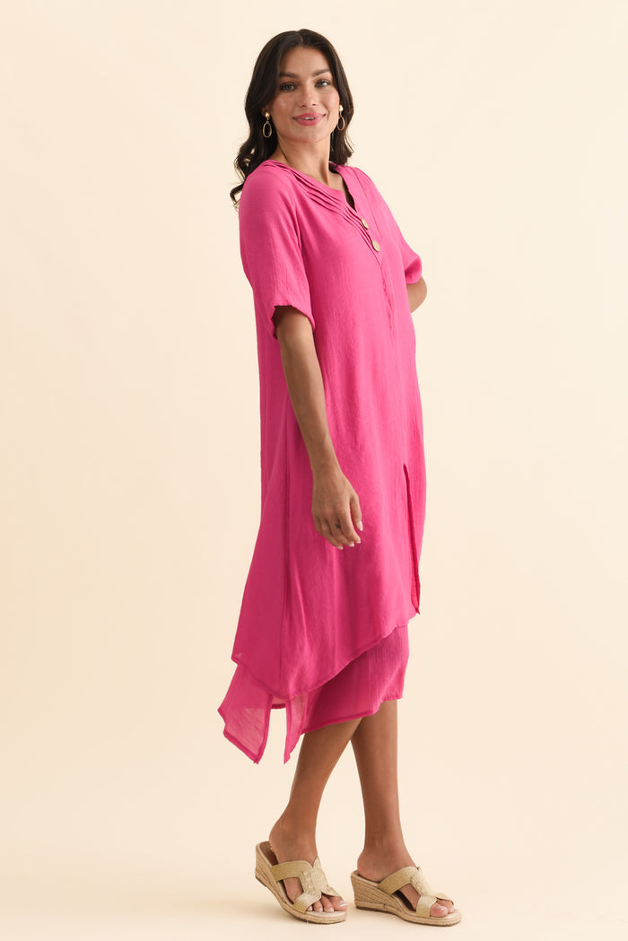 Nala Hot Pink Layers Dress,Brunette model,alt text|model:Brontie