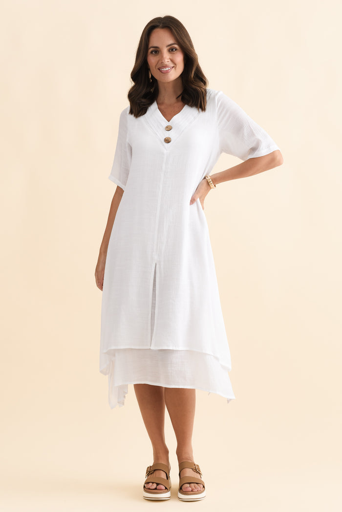 Nala White Layers Dress,Brunette model,alt text|model:MJ