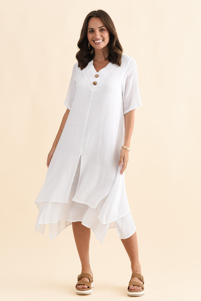 Nala White Layers Dress,Brunette model,alt text|model:MJ