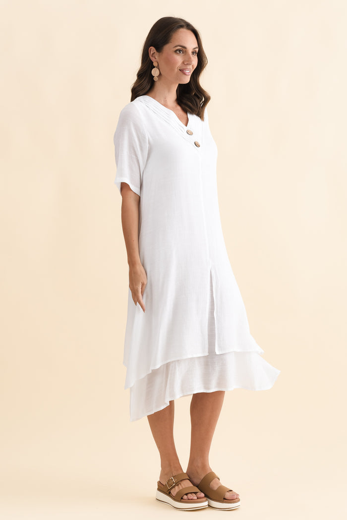 Nala White Layers Dress,Brunette model,alt text|model:MJ