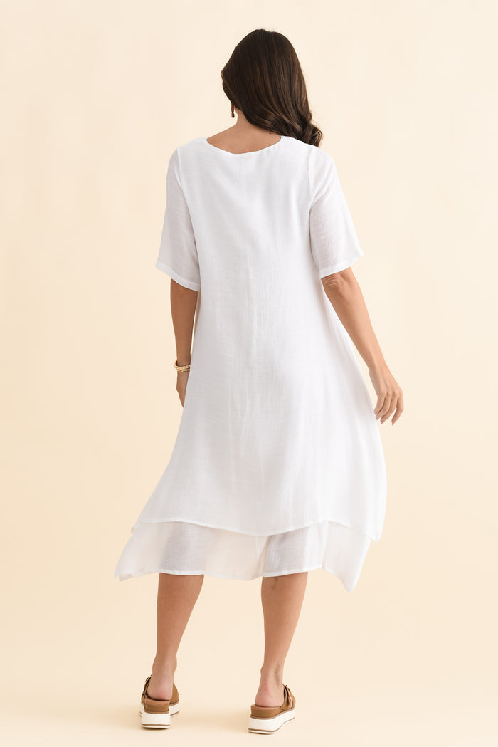 Nala White Layers Dress,Brunette model,alt text|model:MJ