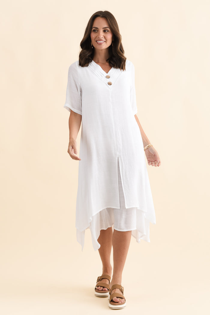 Nala White Layers Dress,Brunette model,alt text|model:MJ