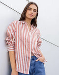 Narrative Semi Sheer Long Sleeve Shirt - Ochre Stripe