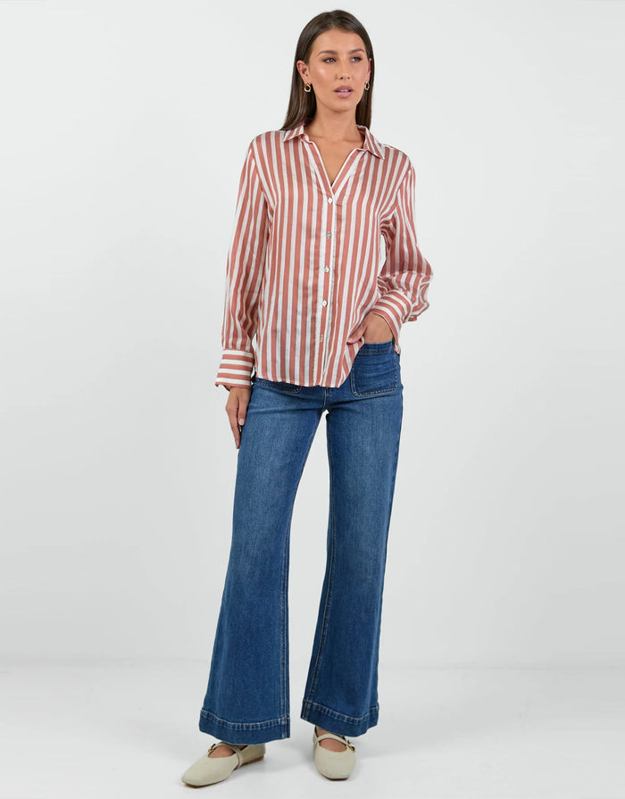 Narrative Semi Sheer Long Sleeve Shirt - Ochre Stripe