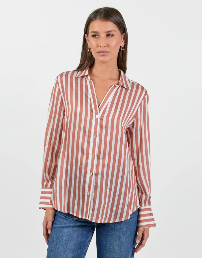 Narrative Semi Sheer Long Sleeve Shirt - Ochre Stripe