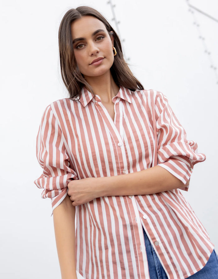 Narrative Semi Sheer Long Sleeve Shirt - Ochre Stripe