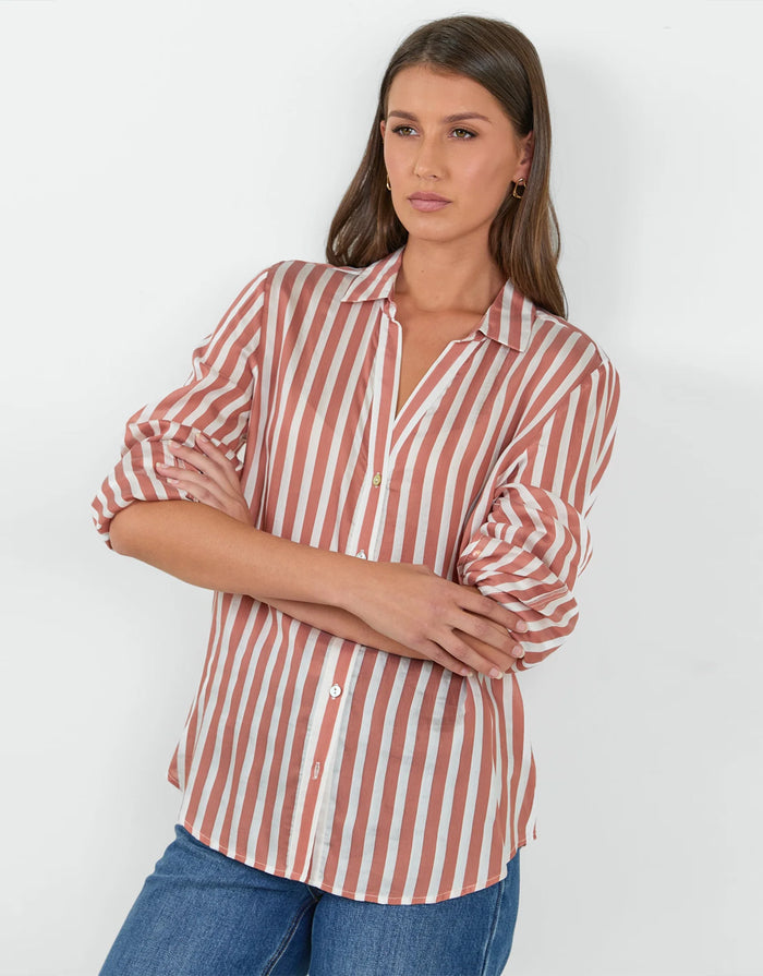 Narrative Semi Sheer Long Sleeve Shirt - Ochre Stripe