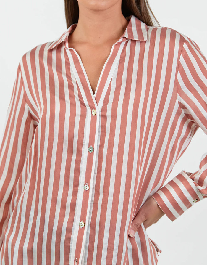 Narrative Semi Sheer Long Sleeve Shirt - Ochre Stripe
