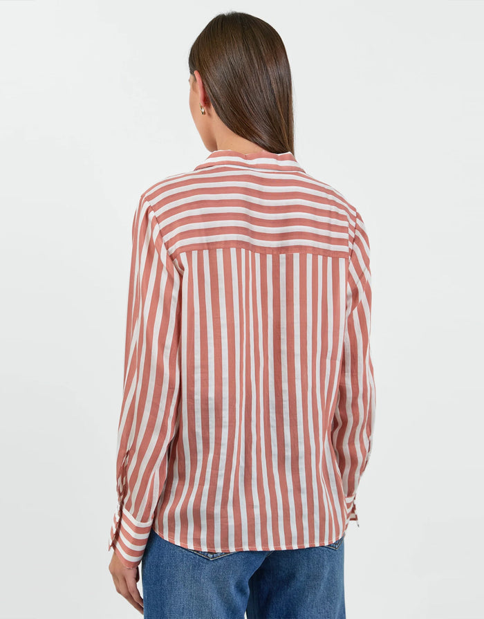 Narrative Semi Sheer Long Sleeve Shirt - Ochre Stripe