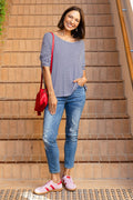 Navy and White Stripe Milan 3/4 Sleeve Top,Lifestyle