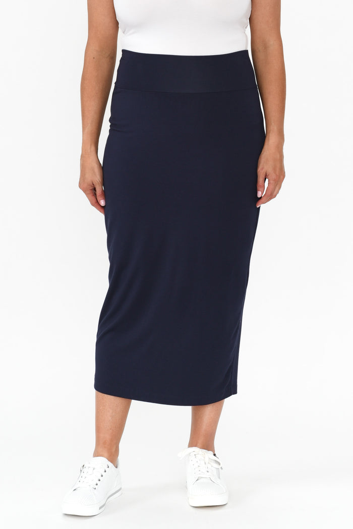 Navy Bamboo Maxi Tube Skirt,alt text|model:Brooke