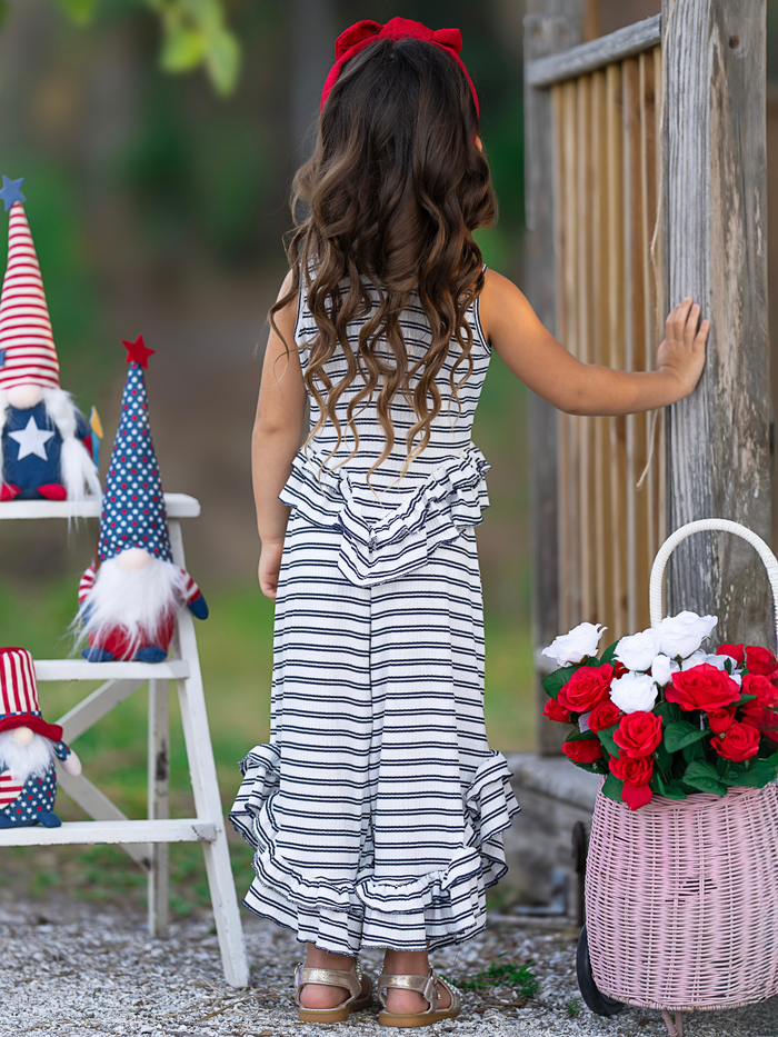 Navy Chic Stripe Top and Ruffle Pant Set