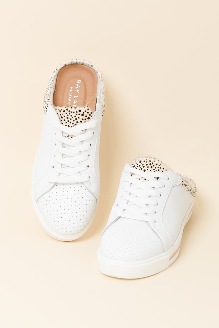 Nicky White Cheetah Leather Mule Sneaker