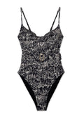 Noa Belted One Piece (Black Abstract Fern)