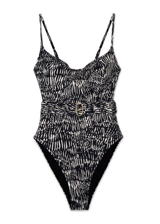 Noa Belted One Piece (Black Abstract Fern)