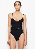 Noa Solid Belted Bustier One Piece (Black)