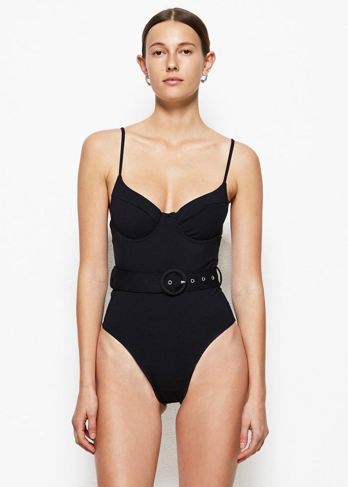 Noa Solid Belted Bustier One Piece (Black)