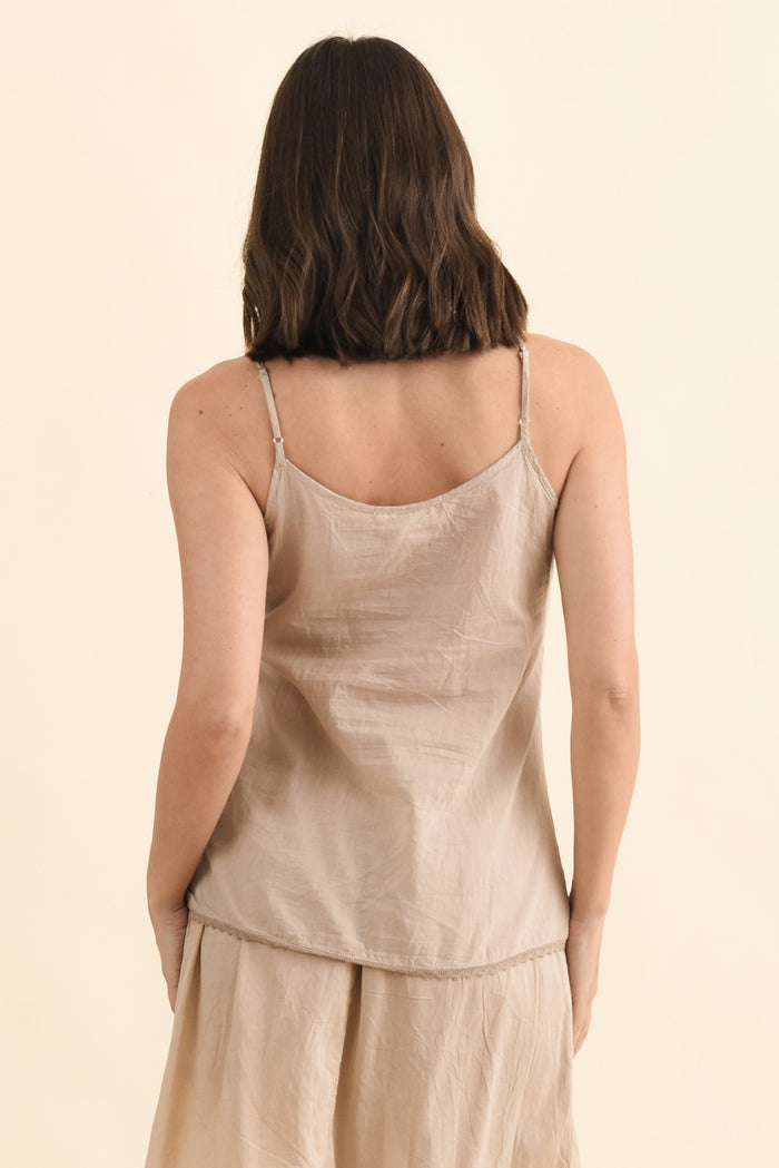 Nude Cotton Slip Cami,Brunette model,alt text|model:MJ