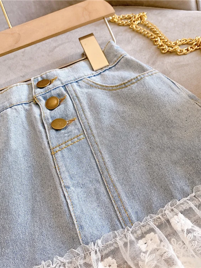 Off To Shop Lace Trim Denim Skirt Mia Belle Girls